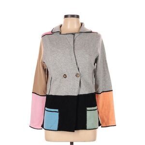 ONE GIRL WHO 100% Cashmere Multicolor Artsy Block Print Blazer Cardigan Size L